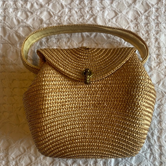 Vintage Brass Handle Mini Straw Bag - Picture 2 of 16